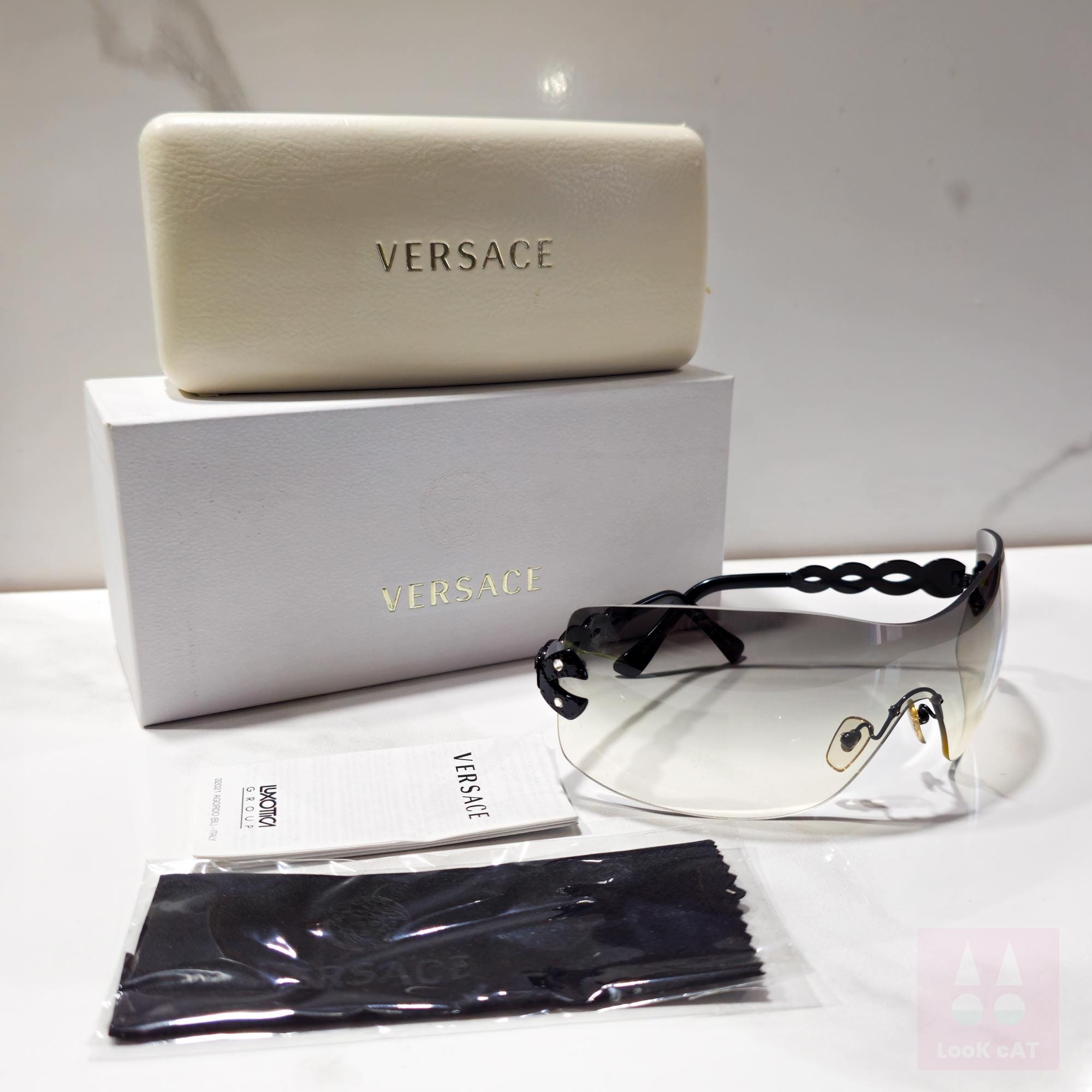 Vintage Versace Sunglasses, Rhinestone Shield , Y2K Wraparound
