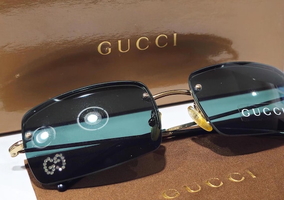 Gucci 1653 Strass Vintage Sunglasses Rimless Rhinestones NOS