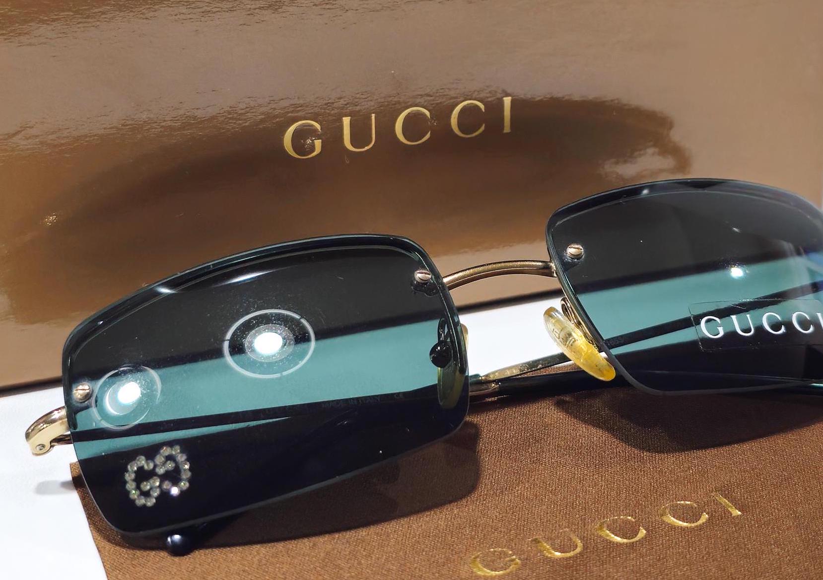 Gucci 1653 Strass Vintage Sunglasses Rimless Rhinestones NOS