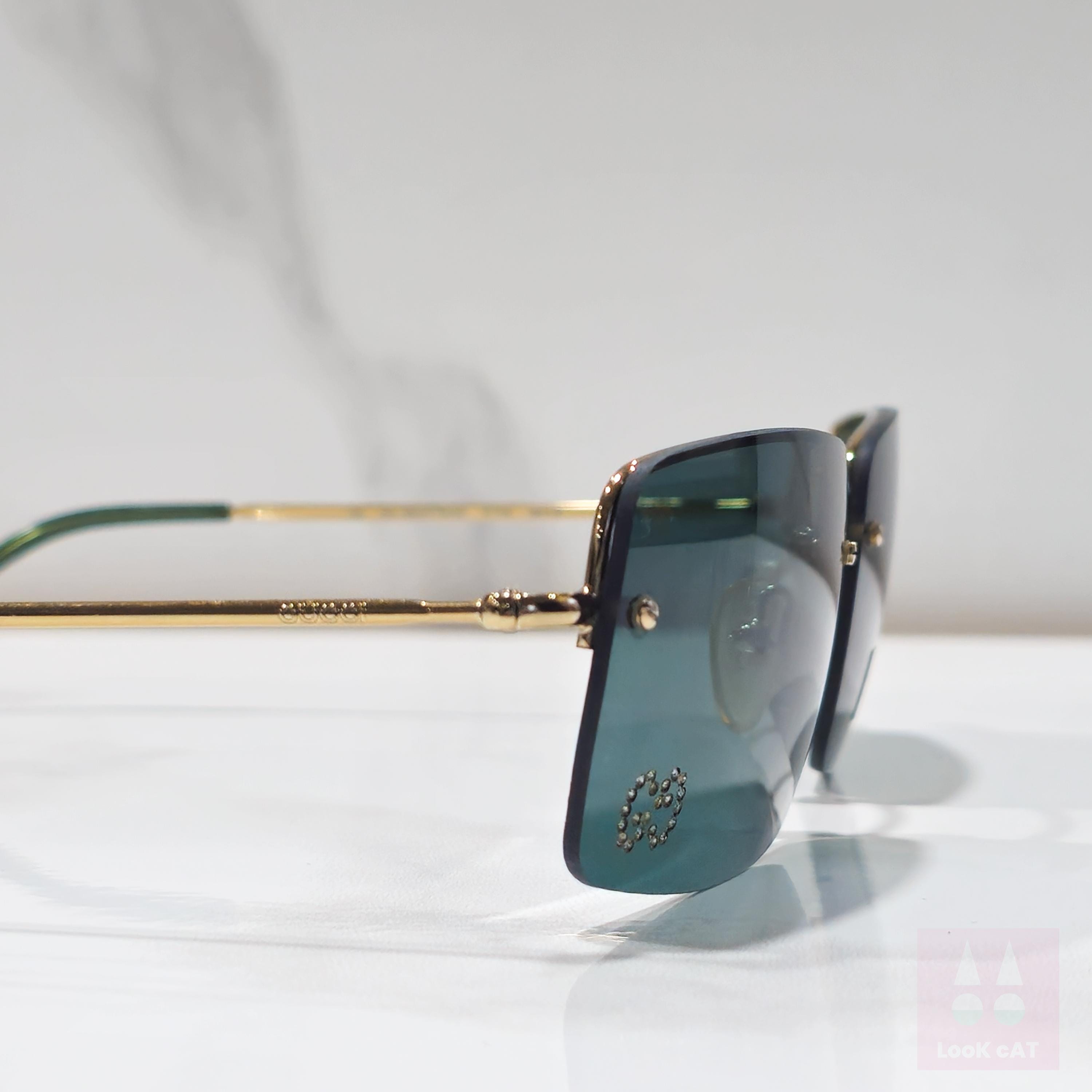 Gucci 1653 Strass Vintage Sunglasses Rimless Rhinestones NOS