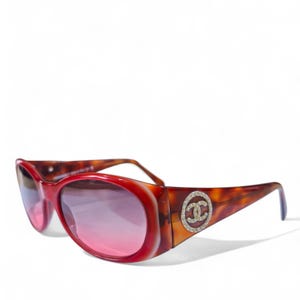 Vintage Chanel Sunglasses 5082 -Y2K 2000s -Rectangular slim red tortoise frame- CC perl Logo