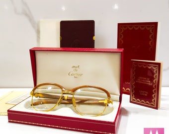 Cartier Malmaison  vintage genuine eyeglasses 56 [] 19 wood bubinga 1990 NOS