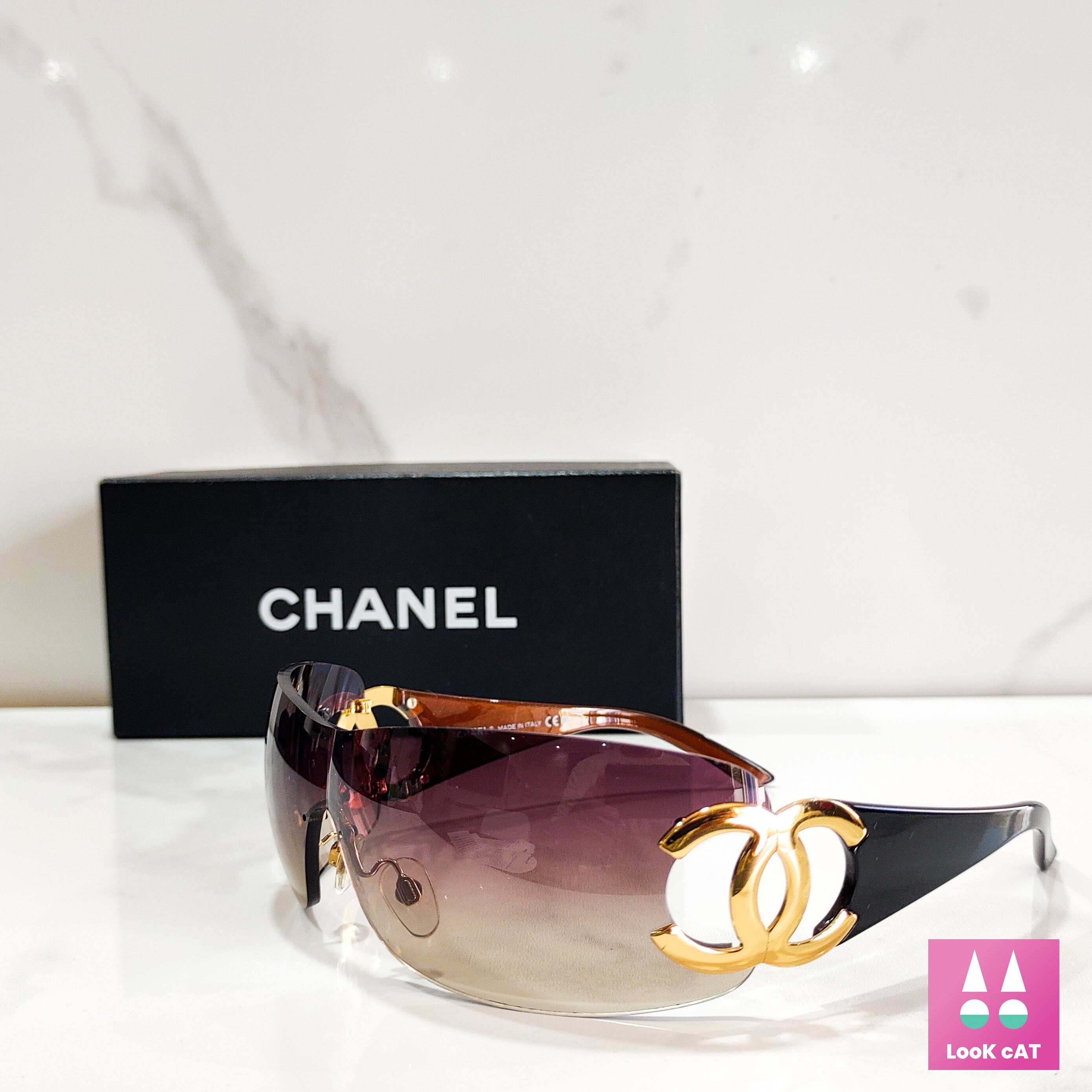 Chanel Y2K sunglasses Metallic Dark purple Plastic ref.491355 - Joli Closet
