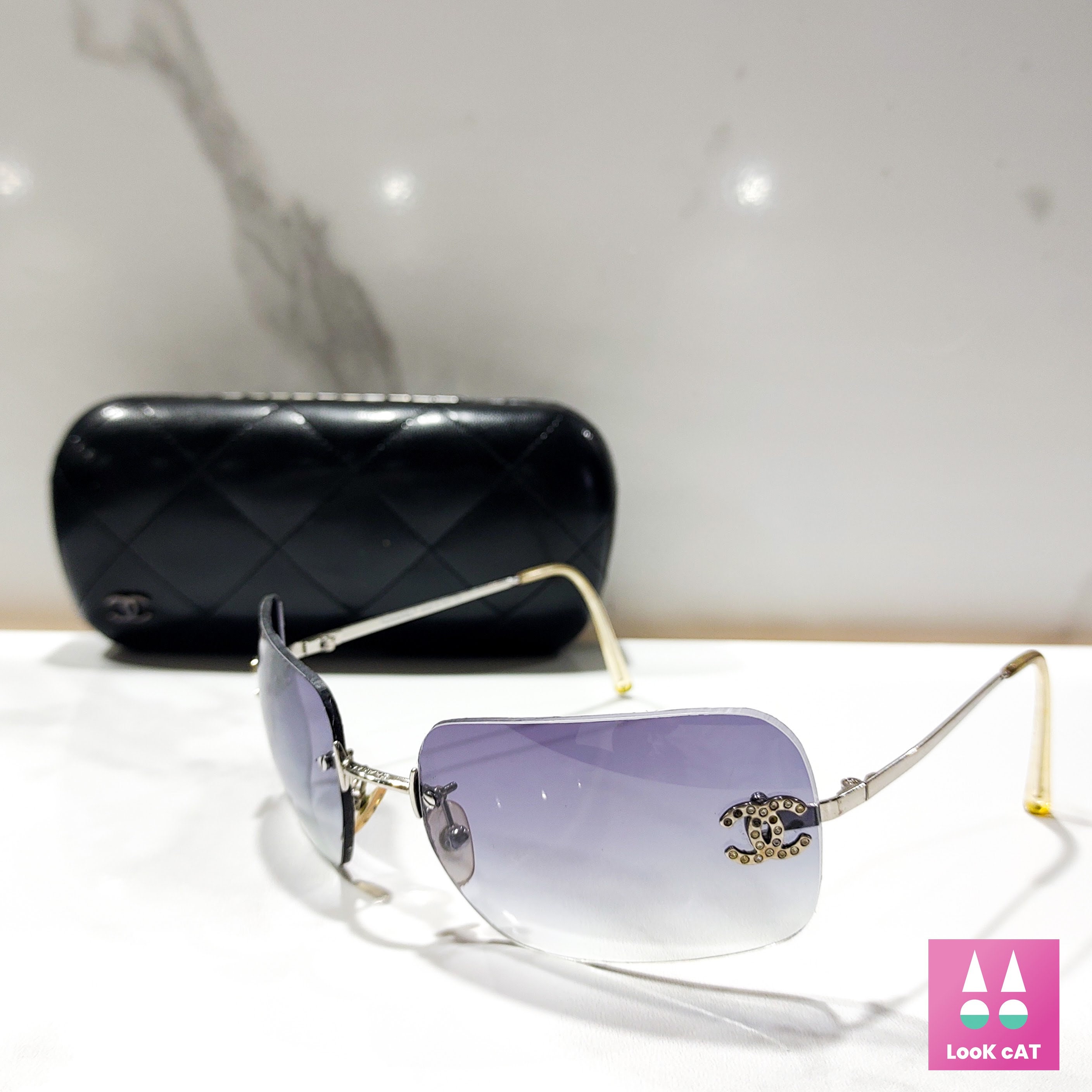 Chanel sunglasses 4017-D silver x clear rhinestone coco mark women's