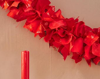 Red Recycled Sari Garland | Ethical Christmas Decoration | Sustainable Handmade Tinsel | Eco Friendly Festive Décor - Free shipping to UK