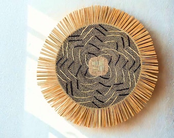 Chibabari Wall Disc, Handwoven Fringed Basket from Zimbabwe, Tonga basket wall, Fair Trade African Décor
