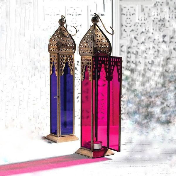 Tall Moroccan Style Glass Lantern