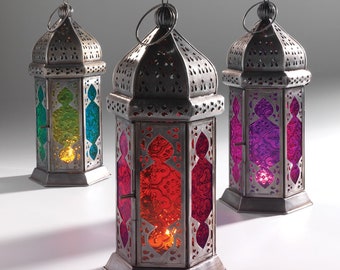 Tonal Moroccan Lantern | Free standing Ethical Tea light holder | Moroccan Decor | Moroccan Style glass lamp | Votive holder
