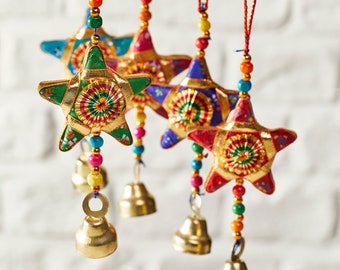 Hanging Star Decorations | Handmade ethical hanging star with bell | Hanging decorations