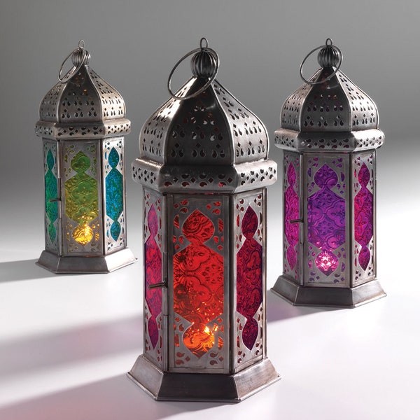 Tonal Moroccan Lantern | Free standing Ethical Tea light holder | Moroccan Decor | Moroccan Style glass lamp | Votive holder