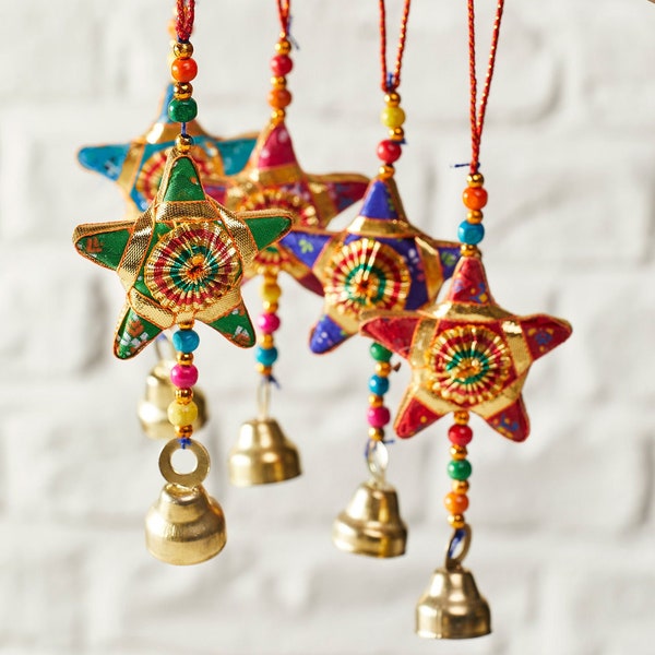 Hanging Star Decorations | Handmade ethical hanging star with bell | Hanging decorations