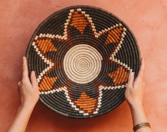 Large Woven Bowl 41cm | Ethical Ugandan decorative flower design basket | African basket wall decor