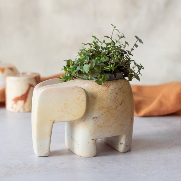 Elephant tea light holder / plant pot | Ethical soapstone small planter | Made in Kenya |