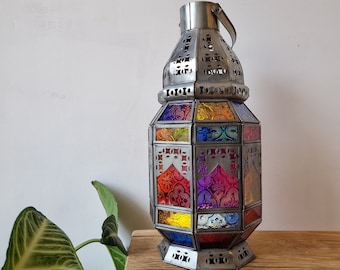 Colourful Moroccan Lantern | Free standing Ethical Tea light holder | Moroccan Decor | Moroccan Style glass lamp | outdoor decor