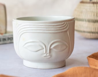 Face planter | 11cm handcarved Soapstone plant pot | Ethical home decor | Medium ladies face plant pot