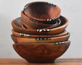 Olive Wood bowl with bone detail | African home decor | Made in Kenya | Rustic home