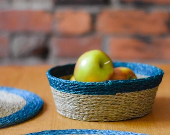 Woven grass basket | Fair trade table basket | Ethical fruit bowl | Bread basket | Rustic Table decor