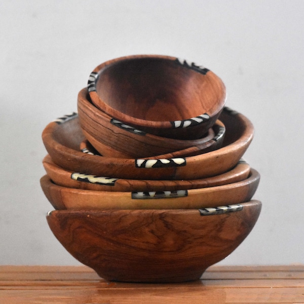 Olive Wood bowl with bone detail | African home decor | Made in Kenya | Rustic home