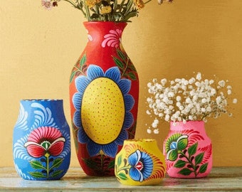 Colourful hand-painted vases, Sustainable, Fair Trade and Vibrant Décor, Maximalist Home Decor, Boho Chic Flower Vase, Dopamine Decor