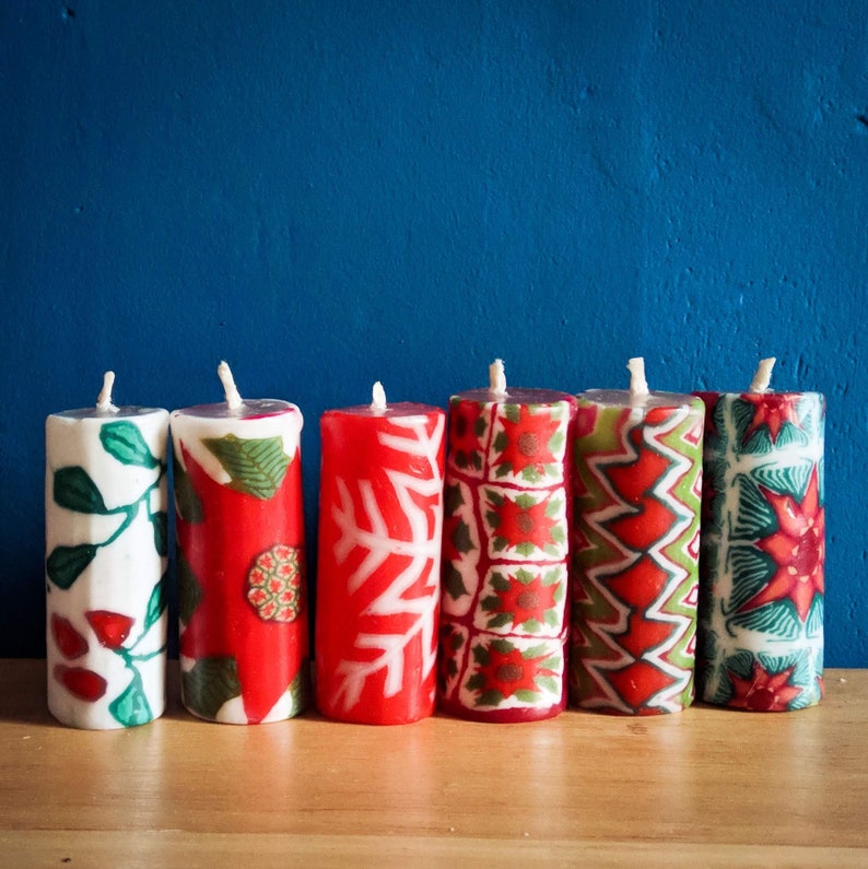 Small dinner candle sets of 6 Fairtrade and ethical candle sets Ethnic patterns Small pillar candles African candles image 9