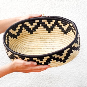 Large Zig zag bread basket | Decorative black and white woven basket, Ethical Ugandan basket, African bowl