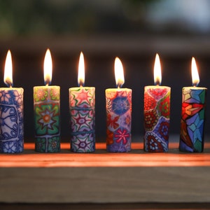 Fair Trade Mini Pillar Candles: Millefiori Dinner Candle Set