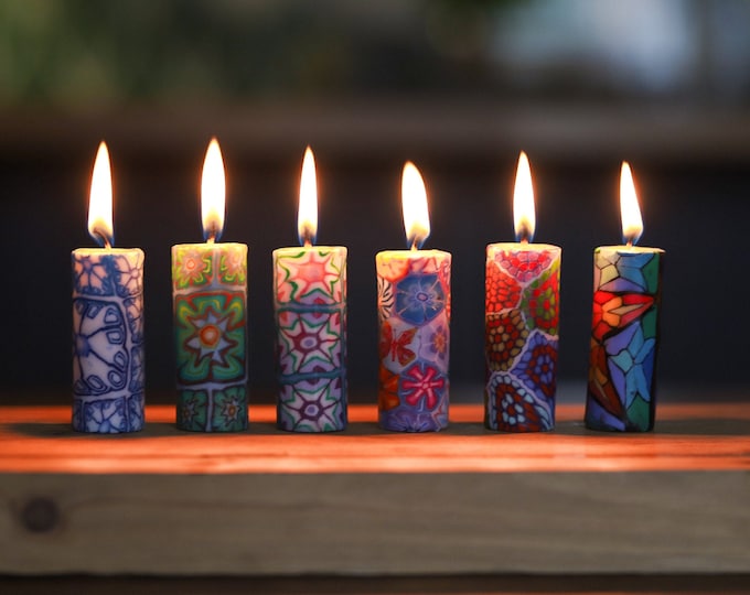 Fair Trade Mini Pillar Candles: Millefiori Dinner Candle Set