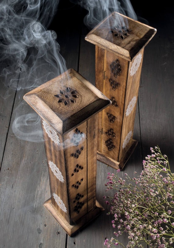 Mango Wood Incense Tower, Sustainable Incense Holder With Incense