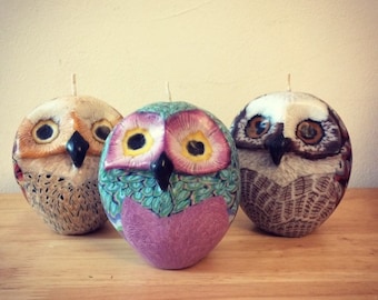 手作りトルコ陶器フクロウの置物3個セット - カラフルな手描きの陶器