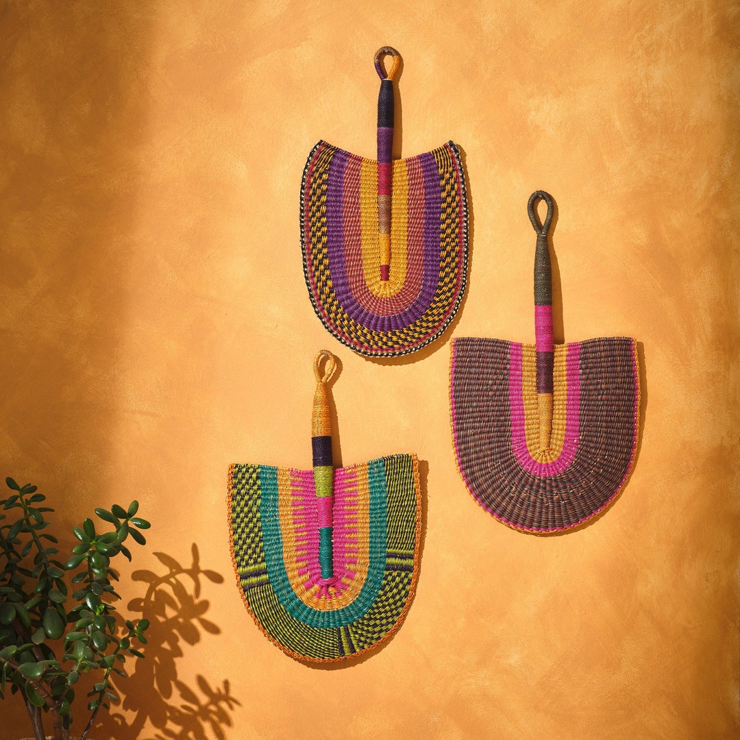 Large Bolga Fan, Colourful Handwoven African Fan, Sustainable Handheld ...