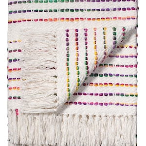 Rainbow Cotton Throw | Soft ethical handloom blanket | Colourful cosy blanket