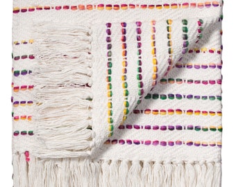 Rainbow Cotton Throw | Soft ethical handloom blanket | Colourful cosy blanket