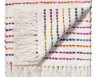 Rainbow Cotton Throw | Soft ethical handloom blanket | Colourful cosy blanket