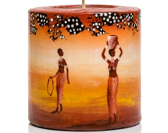 Art Candle with African Scene | Handmade Wax Sculpture | Fair Trade Decor | Swazi Candle Pillar | Ethical Boho Gift for Home Lovers