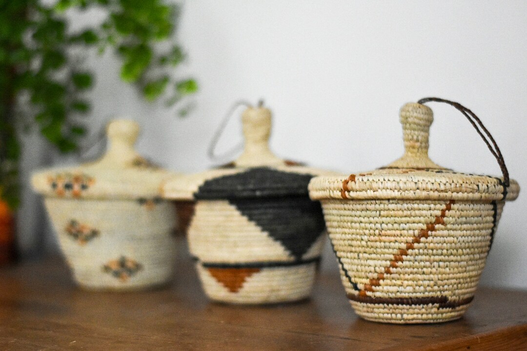 Woven Basket With Lid Small Storage Baskets African, Ugandan
