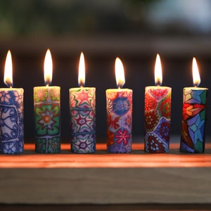 Small dinner candle sets of 6 Fairtrade and ethical candle sets Ethnic patterns Small pillar candles African candles image 7
