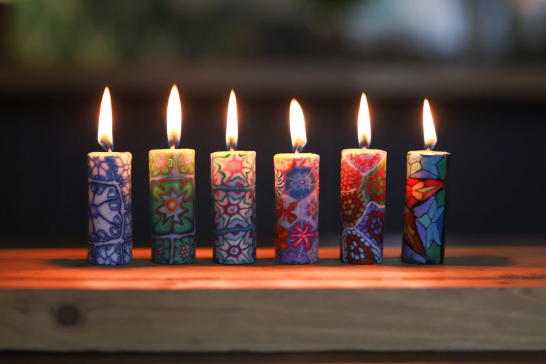 Small dinner candle sets of 6 Fairtrade and ethical candle sets Ethnic patterns Small pillar candles African candles image 7