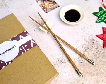 Olive Wood Chopstick Gift Set; Hand Carved Natural Wooden - Main Image