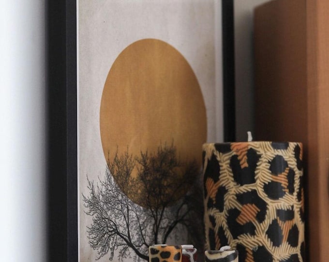 Leopard print Stumpenkerzen - Fair gehandelte Afrikanische Tierfellkerze von Swazi Candles, ungewöhnliche Tischdekoration