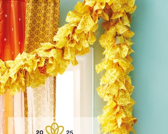 Yellow Recycled Sari Garland | Sustainable Handmade Decoration | Ethical Upcycled Tinsel | Fair Trade Party Garland - Free shipping to UK