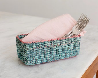 Hand woven small storage baskets, colourful baskets for toiletries, Contemporary bathroom storage,