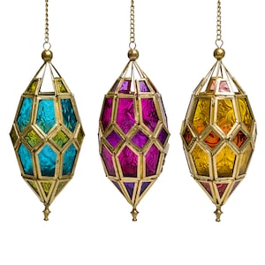Moroccan Style Glass Lanterns | hanging colourful glass lamp | ethical tea light holder