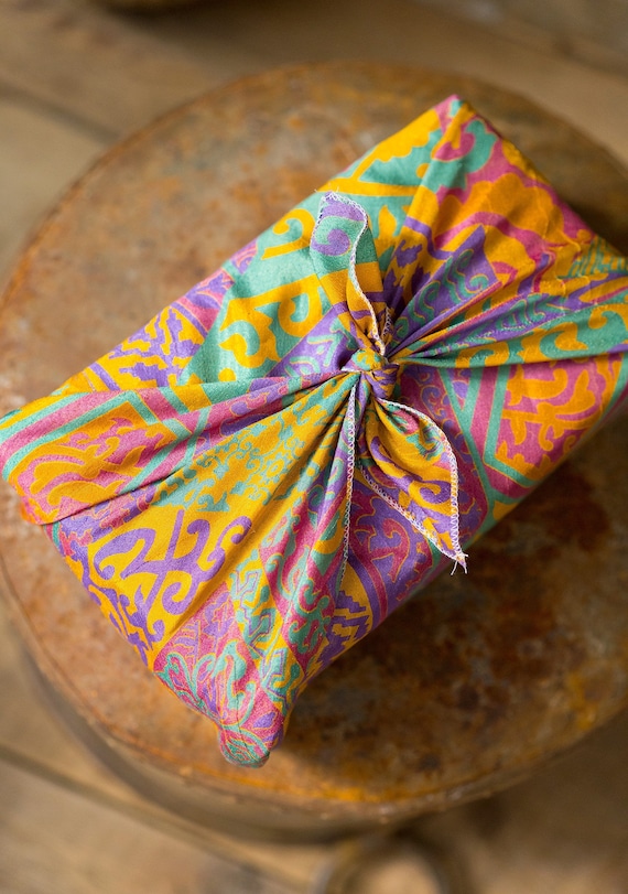 Set of 4 Furoshiki gift wrap,, Reuseable cloth wrap,  recycled Sari gift wrap, Eco friendly Gift wrap