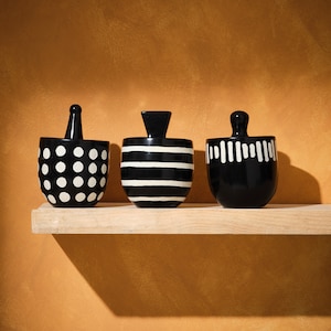 Black Lidded Soapstone Pot, monochrome storage jar,