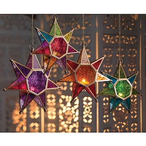 Moroccan Style Star Glass Lanterns Tea light holders Hanging lanterns image 2