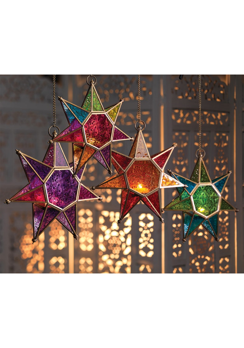 Moroccan Style Star Glass Lanterns Tea light holders Hanging lanterns image 2