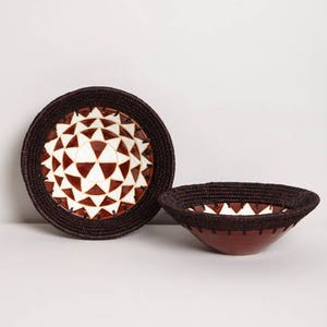 Ceramic and woven bowl, Round Handmade ethical bowl, African decorative basket