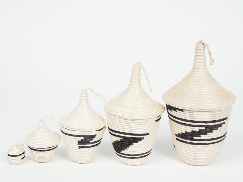 African Storage Basket With Lid Black and White Basket Etsy UK