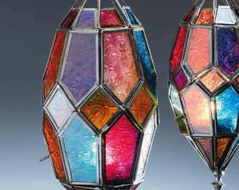 Lanternes en verre marocaines colorées | lampe en verre suspendue | photophore éthique