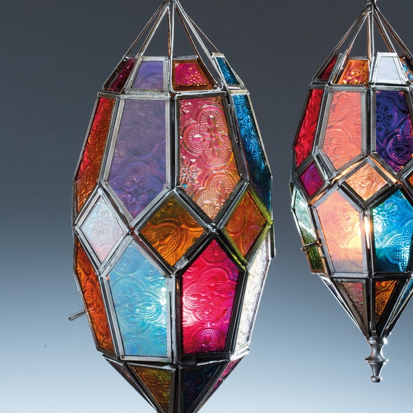 Colourful Moroccan Glass Lanterns | hanging glass lamp | ethical tea light holder